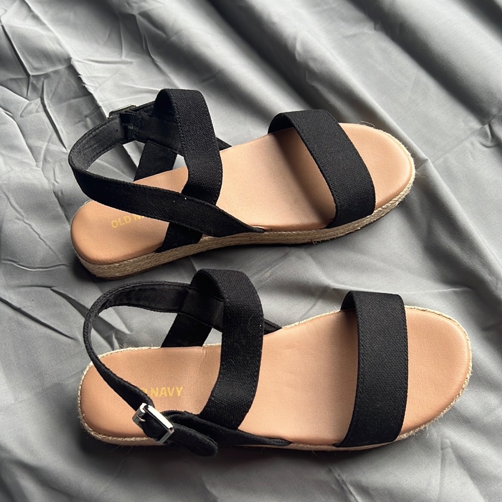 NEW-Linen-Blend Platform Sandals